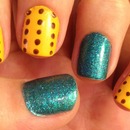 Teal glitter goldenrod and brown dots