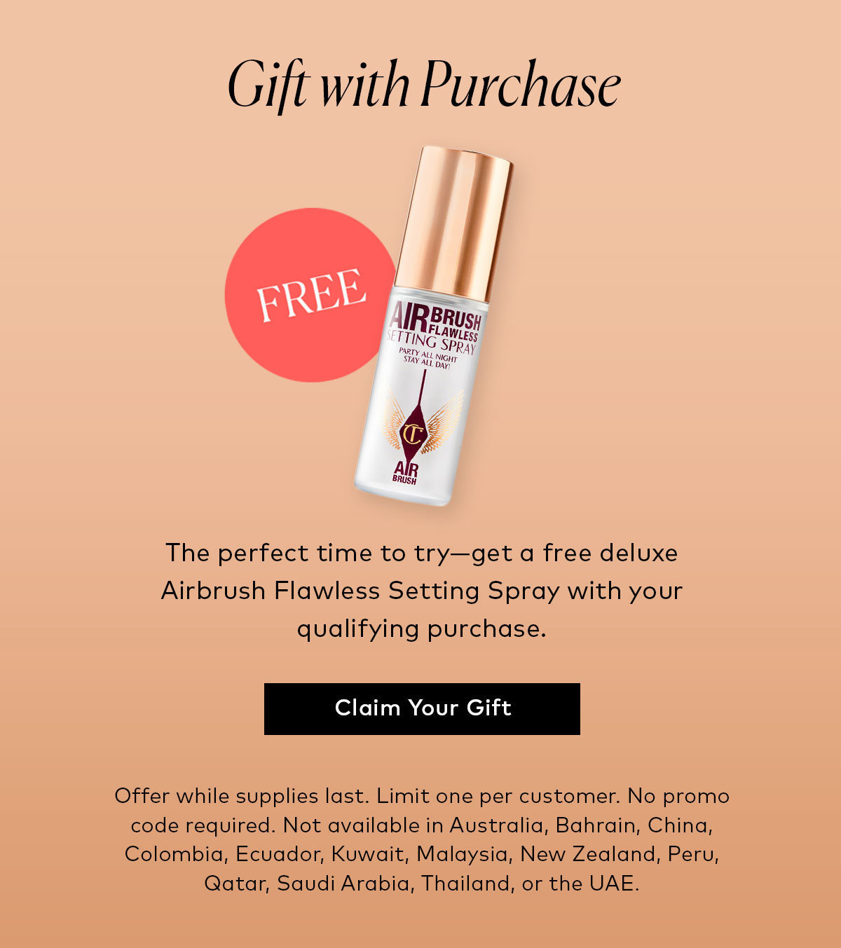 The perfect time to try—get a free deluxe Charlotte Tilbury Airbrush Flawless Setting Spray with your qualifying purchase. Shop now at Beautylish.com 