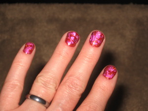 OPI in I'm All Ears
Foil in Rubelite Fire and nail art glue
Nubar Nail Art Orange Glitter