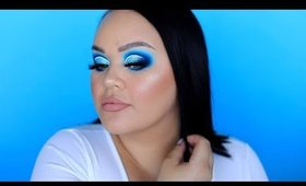 Bright Blue Cut Crease with White Eyeliner Makeup Tutorial