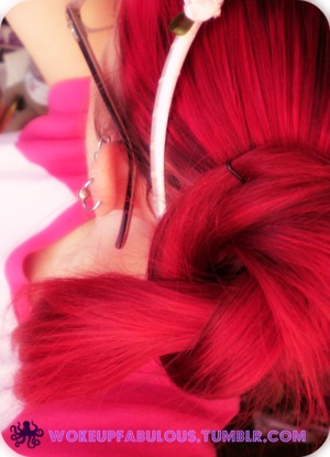 This was a fun little experiment I tried back when my hair was long and pink - kind of a twisted pigtail. 