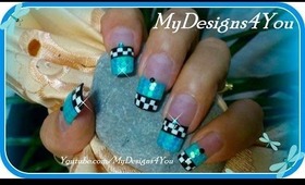 CHECKERED BLUE GLITTER FRENCH TUTORIAL - ♥ MyDesigns4You ♥