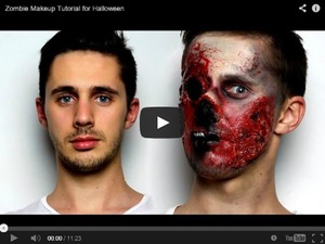 i made a zombie makeup on my bf, you can see the step by step here http://www.youtube.com/watch?v=HlykYleISBk