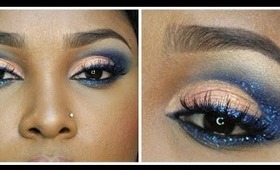 Blue 3D glitter cut crease tutorial! ft. Divaswigs.com