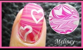WATER MARBLE HEARTS VALENTINE'S DAY PINK NAIL ART DESIGN TUTORIAL  WATER MARBLING