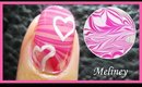WATER MARBLE HEARTS VALENTINE'S DAY PINK NAIL ART DESIGN TUTORIAL  WATER MARBLING