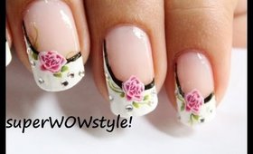Water Decals + Side French Manicure Nail Designs (French tip nail art)