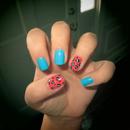 Teal and Peach Pink Leopard Print Nails
