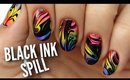 Black Ink Spill Rainbow Ombre Nails!