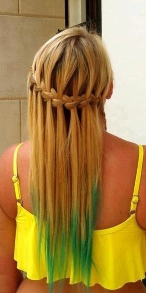 Dip dyed green and a waterfall plait 