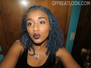 I did an outfit and makeup based off of Goth inspiration. Full outfit video on my blog: http://offbeatlook.com/goth-inspired-outfit-with-blue-hair