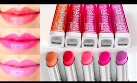 Maybelline Color Whisper Lipstick Swatches on Lips 5 colors