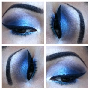 blue eyeshadows mixed from mac and sephora
nylon as the highlight
stud eyebrow pencil
you could use "freshwater" from mac to get a similar colour