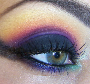rainbow color graduation to black...
I would totally wear this anytime (minus the black wing..dunno what i was thinking! lol )