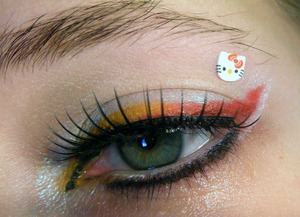 Eyelashes from ebay, fimo nail art glued on with eyelash glue.