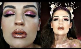 Holiday Glitter Cut Crease OVERLOAD Makeup | Floral Deer Avante Garde