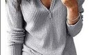 Snovcheoy Women's Waffle-Knit Tops Loose Long Sleeve V Neck Henley Shirts