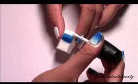 ♥Nail Tutorial | Blue & White Gradient with Black Angled Border♥