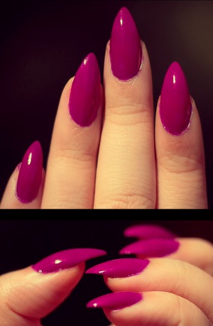 My claws<3 Neon purple stiletto nails for spring time. I LOVE this color! & they're 100% real too. ^_^