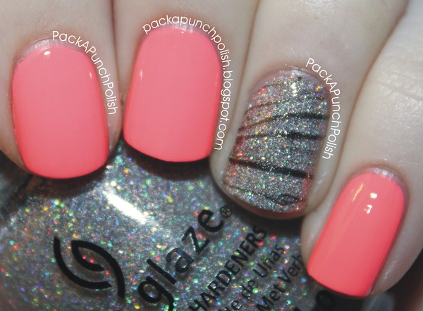 Neon Pink Nails with a Glitter Zebra Watermarble Accent Nail | Samantha  S.'s (packapunchpolish) Photo | Beautylish