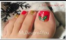 Christmas Holly Toenail Art Design ♥ Holiday Pedicure