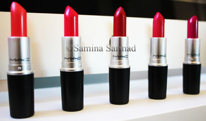 An amazing collection of 5 red Mac lipsticks including 2 of my most loved - Ruby Woo & Russian Red! :)