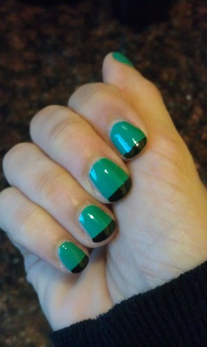 Another image of my St. Patrick's Day mani (base color: China Glaze Four Leaf Clover; Tip color: NYC in a New York Minute nail polish in Flat Iron Green).