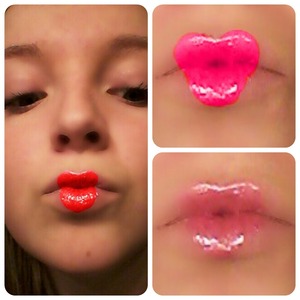 use a variety of lipsticks and glosses to make a heart shape on the tips of lips