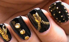 Garage Chic - Biker Studded Nails Art  Designs Zip Nail Water Decals How To DIY Nail Polish Easy