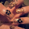 Gold Glitter Tip With Blk 3D Flowers