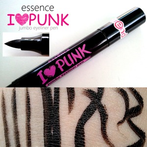 This eyeliner has a large, soft, felt tip applicator. The formula is smooth and black, but it's not super-rich black, perfect for daytime wear. READ MORE: http://www.beautybykrystal.com/2013/05/essence-i-love-punk-jumbo-eyeliner-pen.html