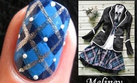 Back to School Nails - Argyle Sprinkle Plaid Nail Art Design For Short Nails Blue DIY Freehand