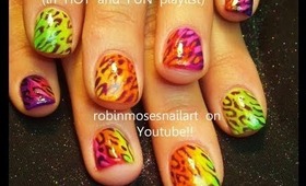 CRAZY Neon Animal Print rainbow ROBIN MOSES bright ass nail art design tutorial 730