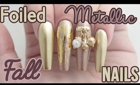 ♡ How To: Foiled Metallic Fall Coffin Acrylic Nails ♡