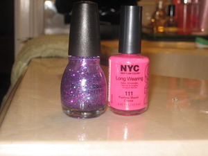 These are the nail polish I used for Fuchsia with a Hint of Purple:Frenzy by Sinful Colors and Fuchsia Shock by NYC Color.