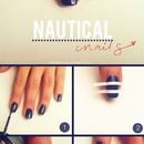Navy Nails with White Stripes and Heart