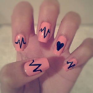 Pink and black heartbeat nails 