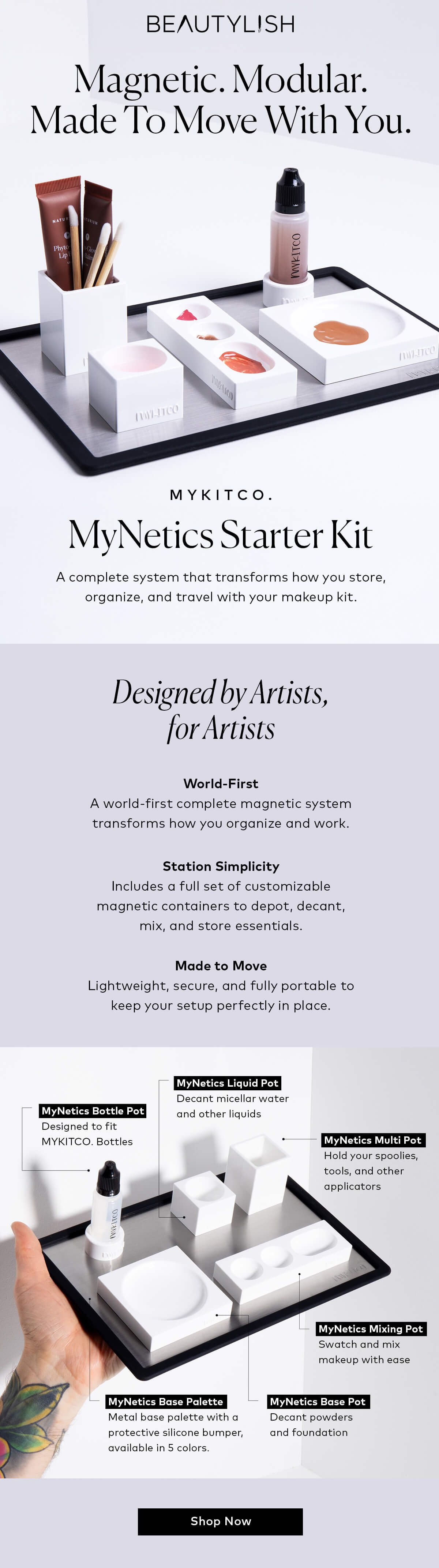 A complete system that transforms how you store, organize, and travel with your makeup kit. Shop the MYKITCO. MyNetics Starter Kit at Beautylish.com