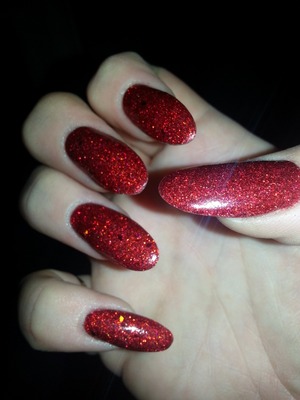 Red glitter acrylic nails ;) xx