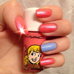 Colors used: MAC Archie's Girl's nail polish in Comic Cute, Victoria's Secret nail polish in Peep Show, and Essie Bikini So Teeny :)