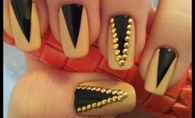 Nude and Black Studded Fashion Nails Live Tutorial