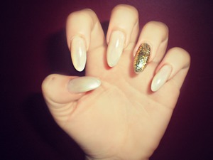 acrylics painted cream and gold glitter