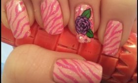 Pink Zebra & Rose Nail Design