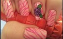 Pink Zebra & Rose Nail Design