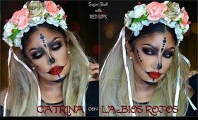 💀CATRINA con LABIOS ROJOS / 👻Sugar Skull with RED LIPS makeup tutotial | auroramakeup