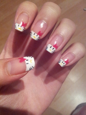 french tip with hello kitty design 