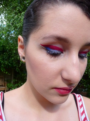 Blue and red dramatic eye liner with TKB pigment and Sephora lipstick