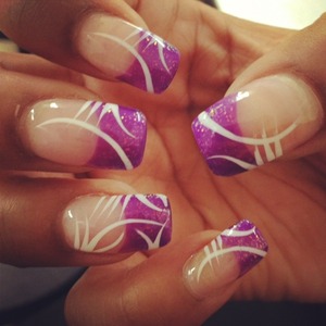 Purple tips with glittler, and a white design on top