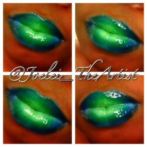 Blue green ombré lip.