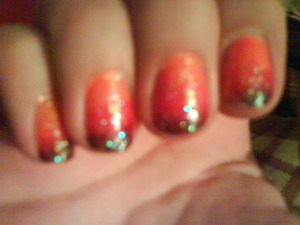 Orange, red, to maroon gradient with glitter